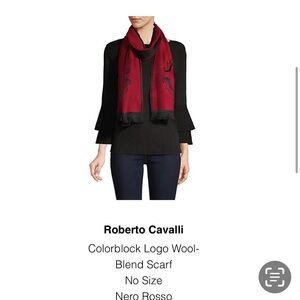 Roberto Cavalli Nero Rosso Wool Scarf